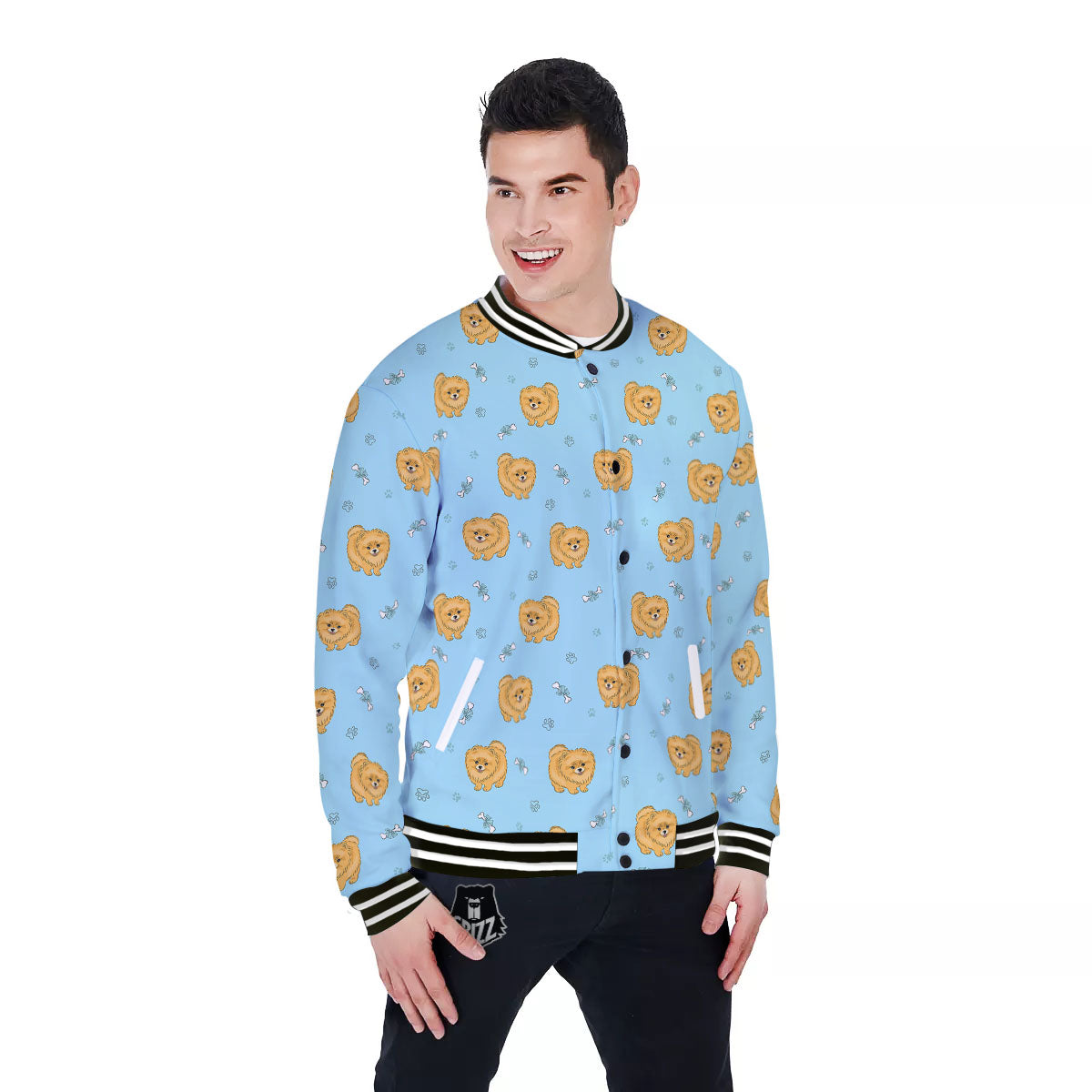 Pomeranian Little Print Pattern Baseball Jacket-grizzshop