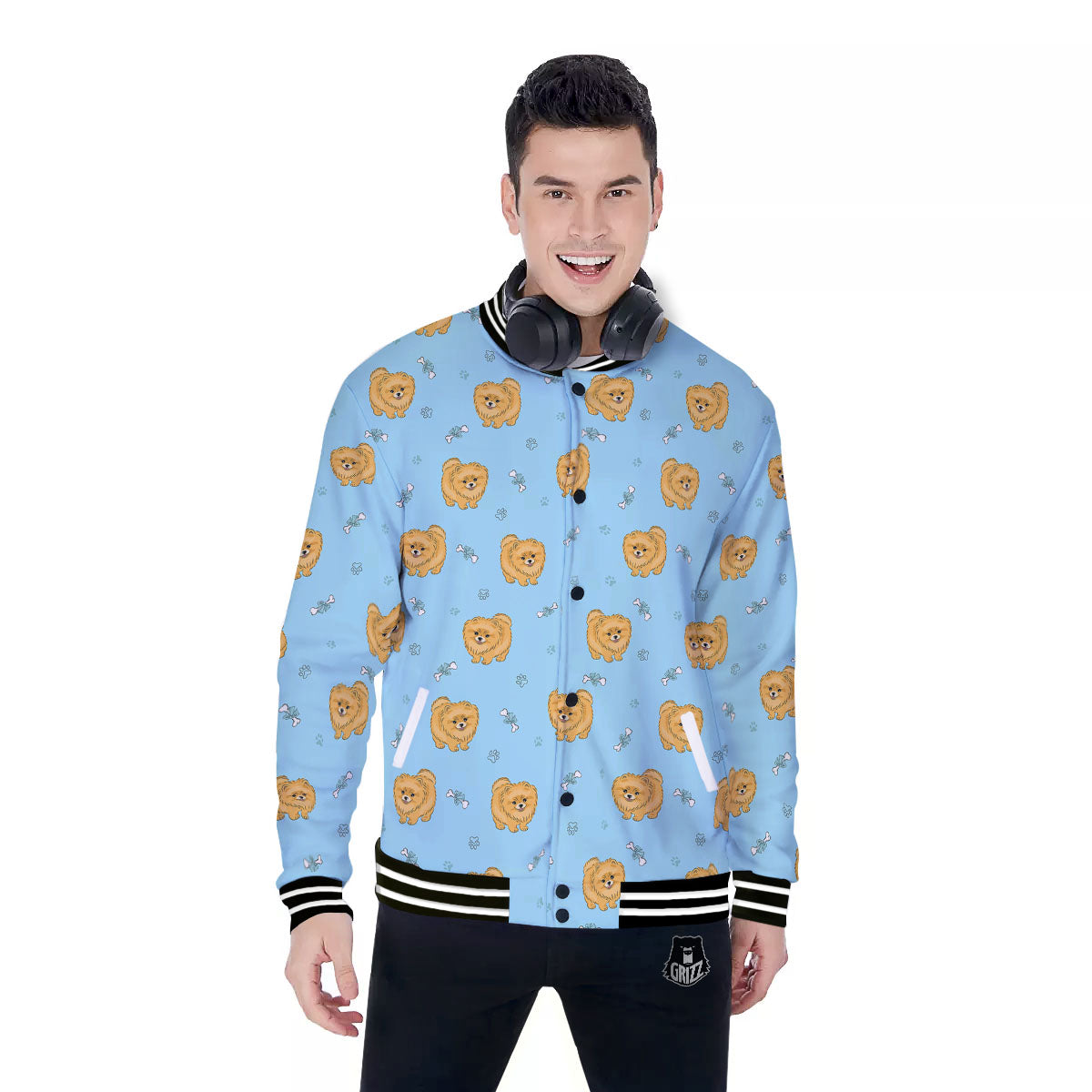 Pomeranian Little Print Pattern Baseball Jacket-grizzshop