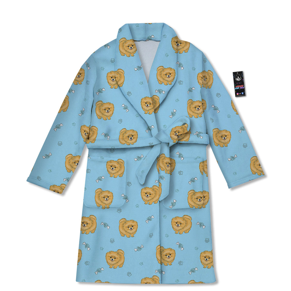 Pomeranian Little Print Pattern Bathrobe-grizzshop
