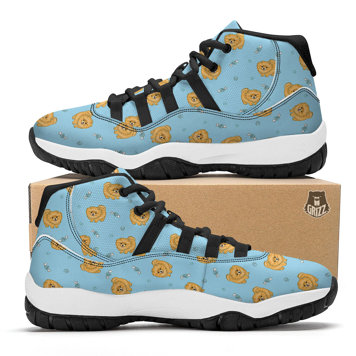 Pomeranian Little Print Pattern Black Bball Shoes-grizzshop