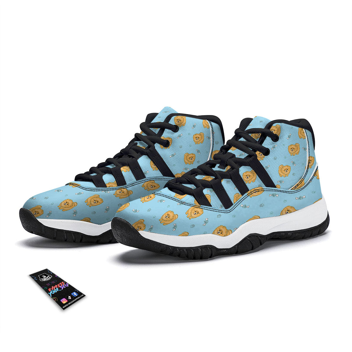 Pomeranian Little Print Pattern Black Bball Shoes-grizzshop
