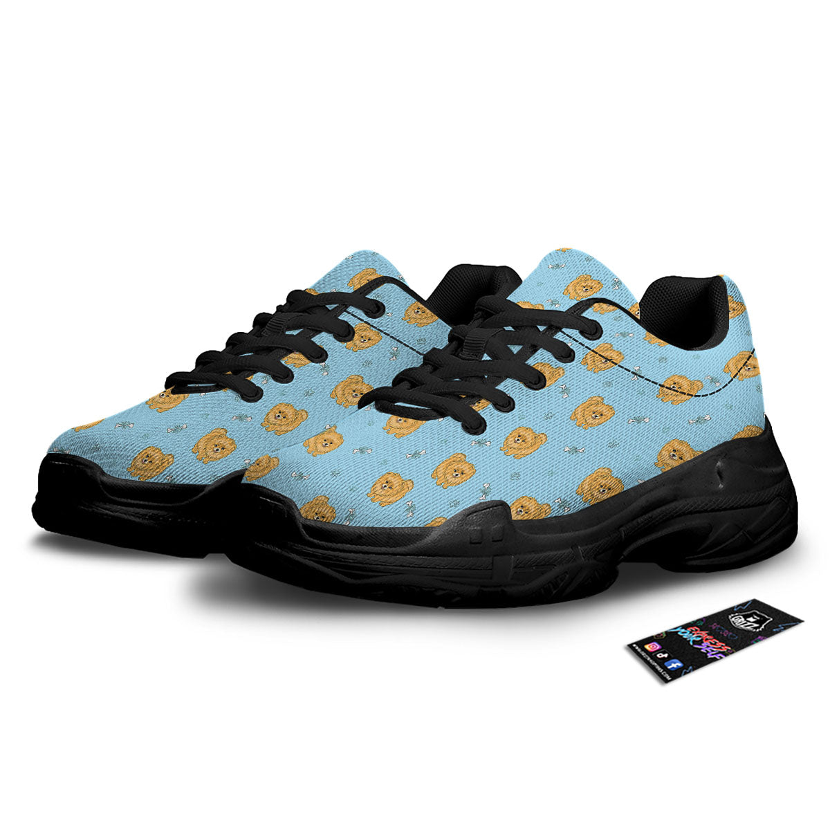 Pomeranian Little Print Pattern Black Chunky Shoes-grizzshop