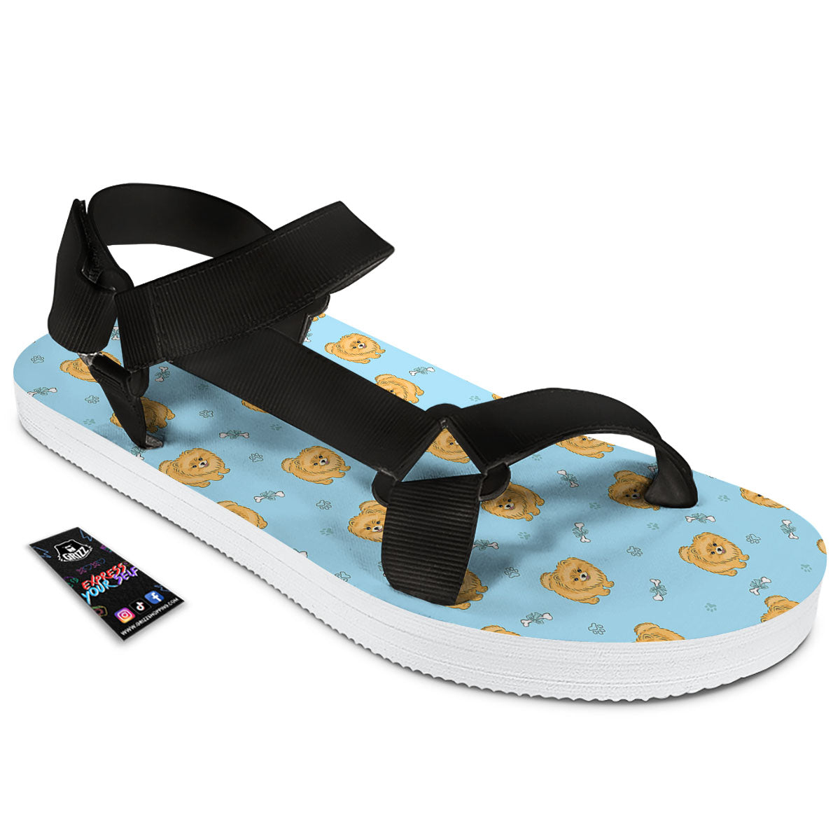 Pomeranian Little Print Pattern Black Open Toe Sandals-grizzshop