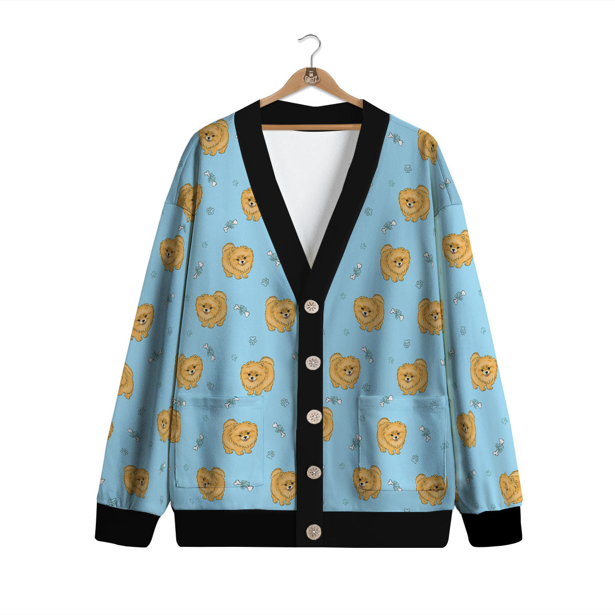 Pomeranian Little Print Pattern Cardigan-grizzshop