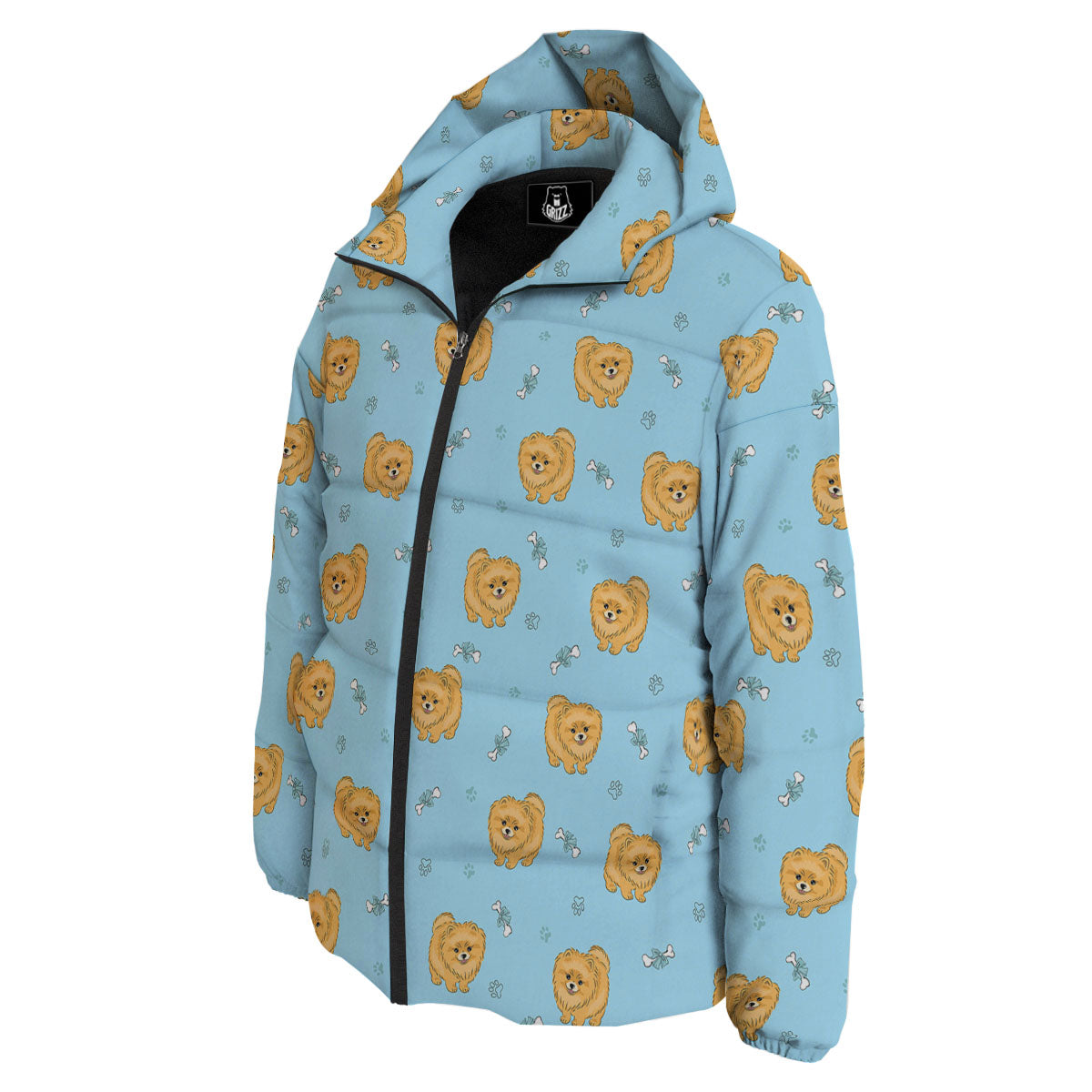 Pomeranian Little Print Pattern Down Jacket-grizzshop