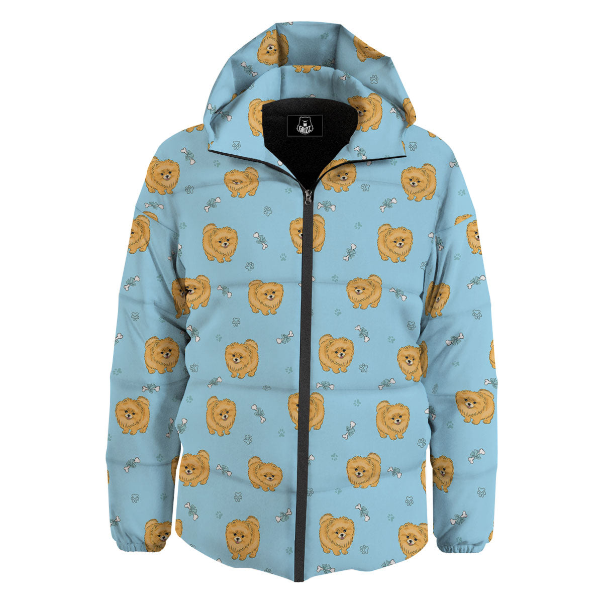 Pomeranian Little Print Pattern Down Jacket-grizzshop