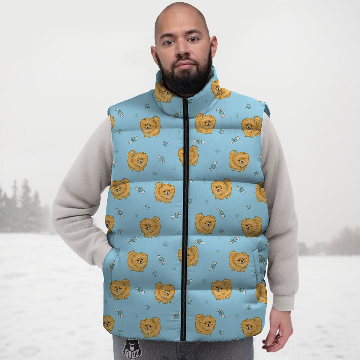 Pomeranian Little Print Pattern Down Vest