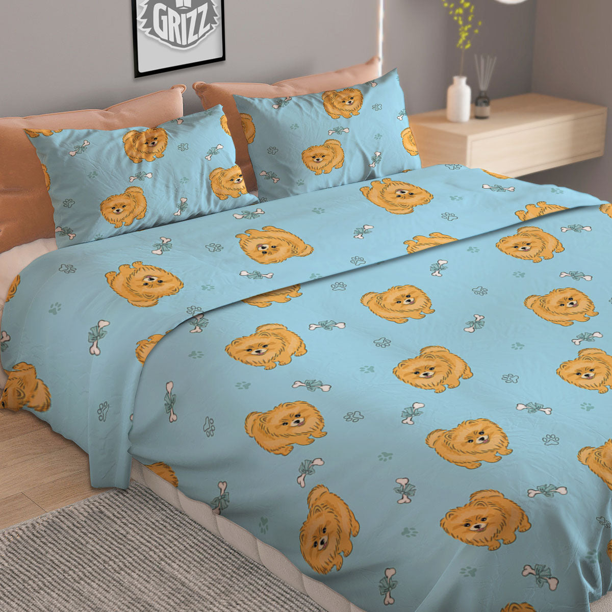 Pomeranian Little Print Pattern Duvet Cover Bedding Set