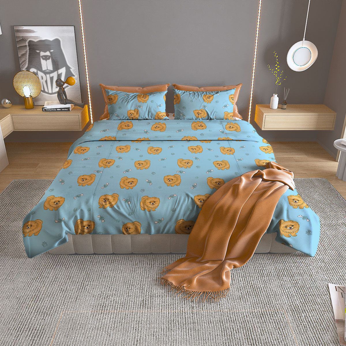 Pomeranian Little Print Pattern Duvet Cover Bedding Set