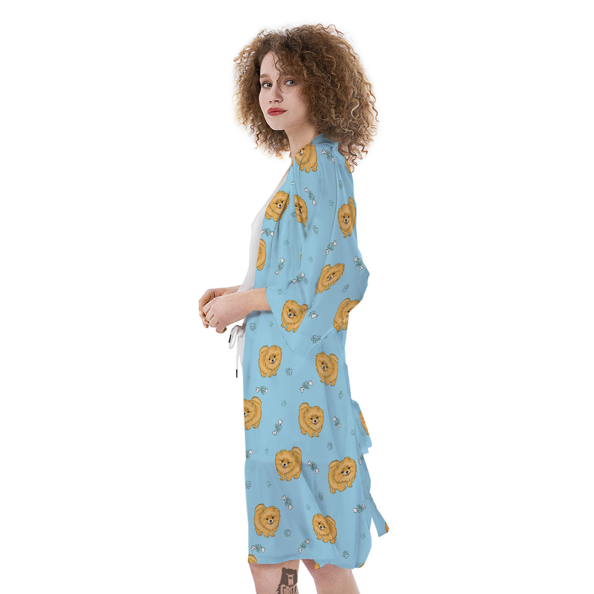Pomeranian Little Print Pattern Kimono-grizzshop