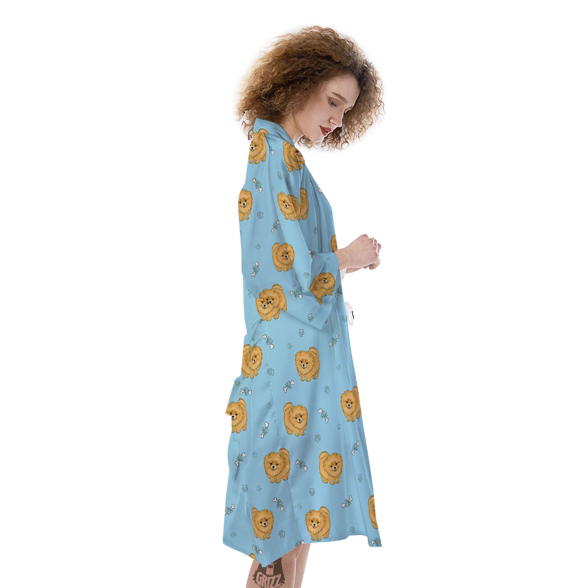 Pomeranian Little Print Pattern Kimono-grizzshop