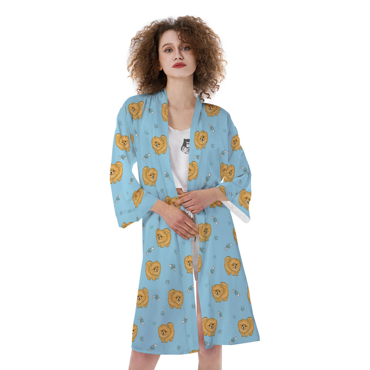 Pomeranian Little Print Pattern Kimono-grizzshop