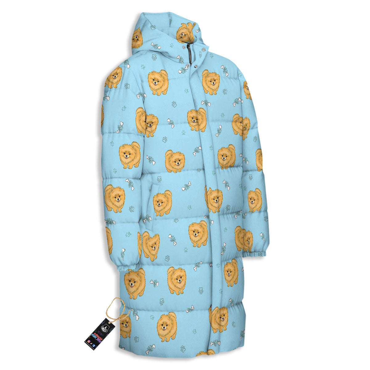 Pomeranian Little Print Pattern Long Down Jacket-grizzshop