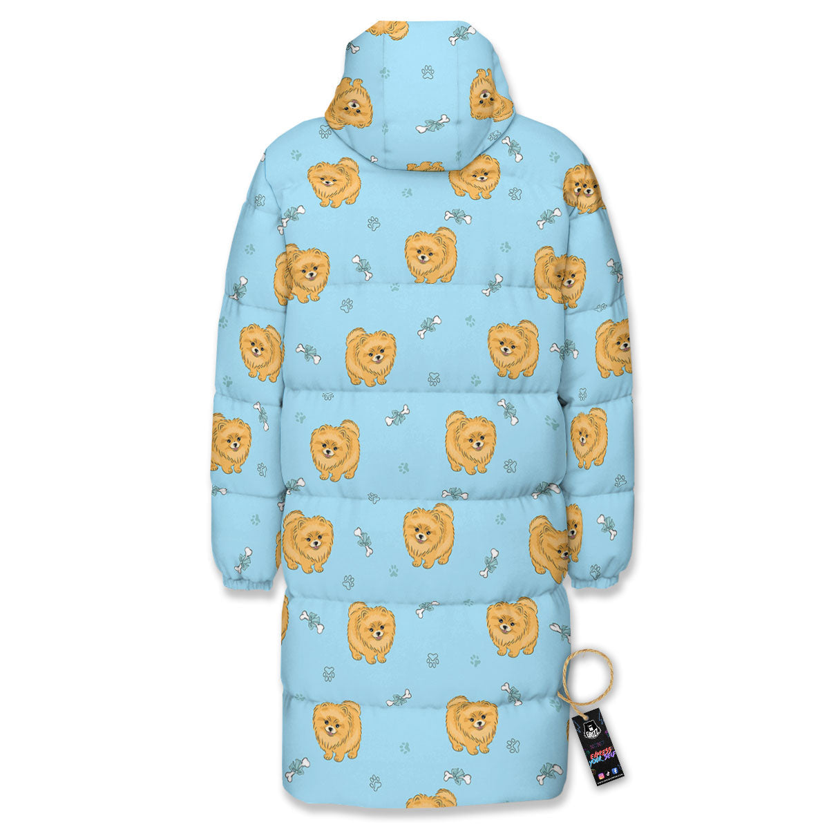 Pomeranian Little Print Pattern Long Down Jacket-grizzshop