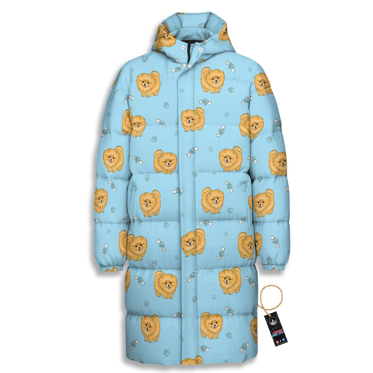 Pomeranian Little Print Pattern Long Down Jacket-grizzshop
