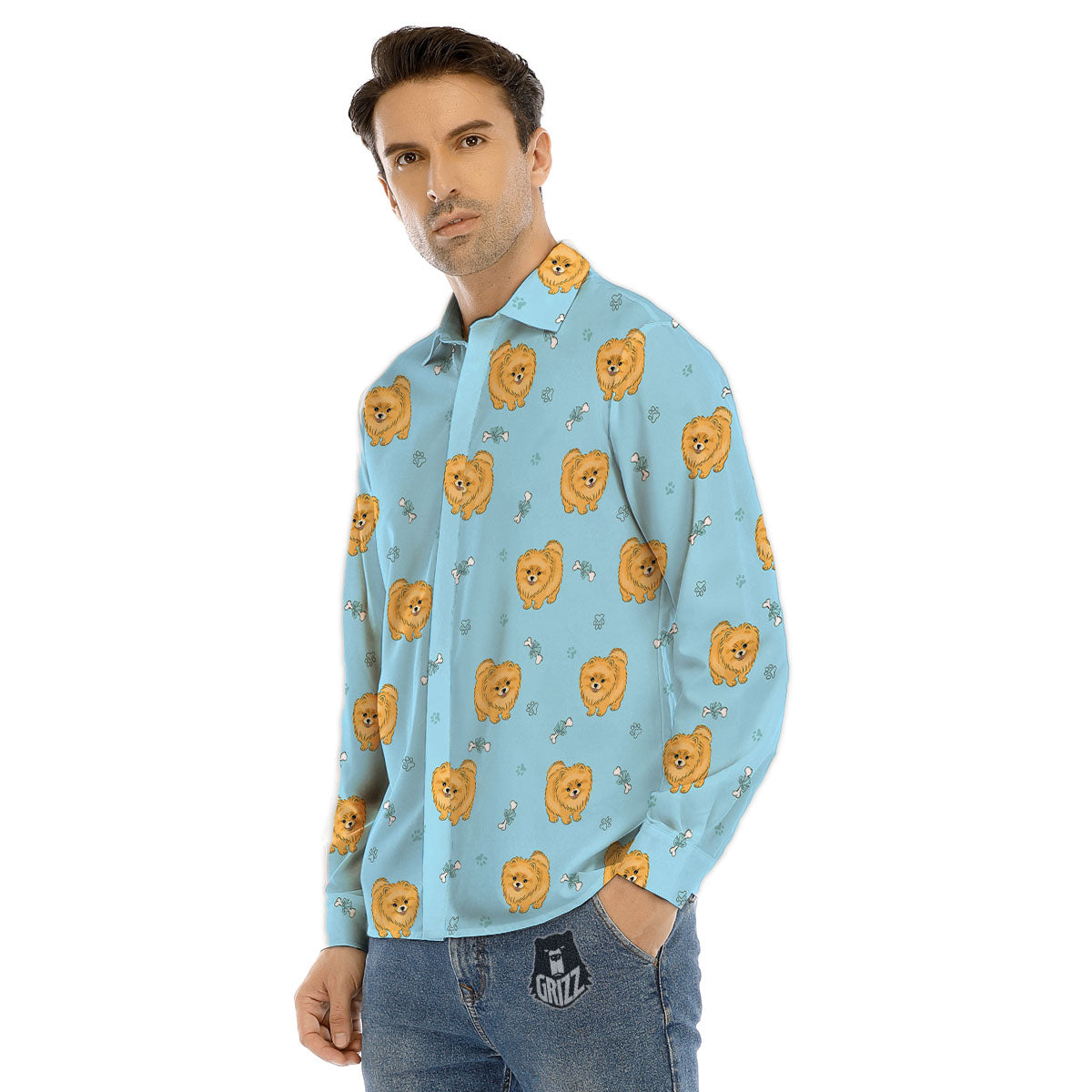 Pomeranian Little Print Pattern Men's Dress Shirts-grizzshop