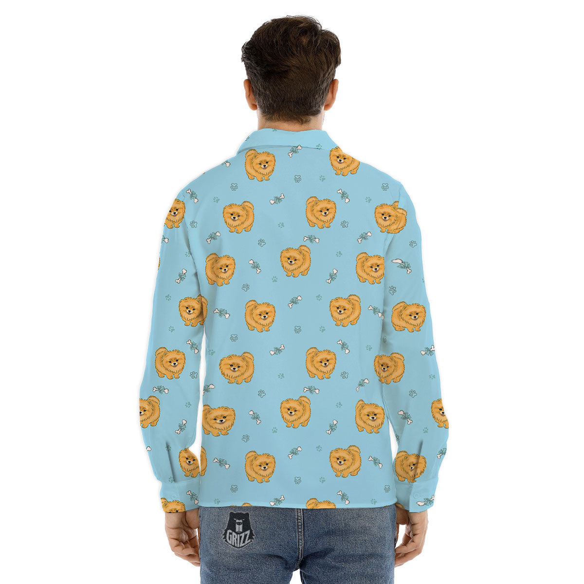 Pomeranian Little Print Pattern Men's Dress Shirts-grizzshop