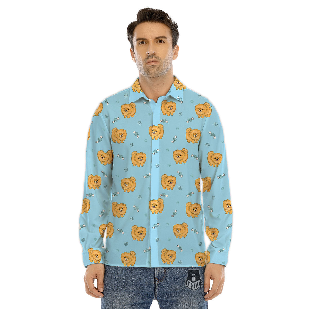 Pomeranian Little Print Pattern Men's Dress Shirts-grizzshop