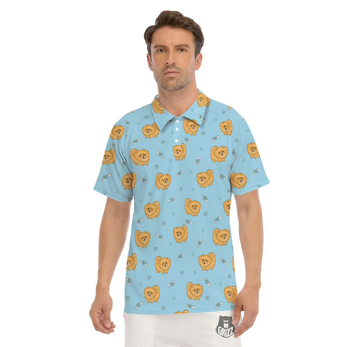 Pomeranian Little Print Pattern Men's Golf Shirts-grizzshop