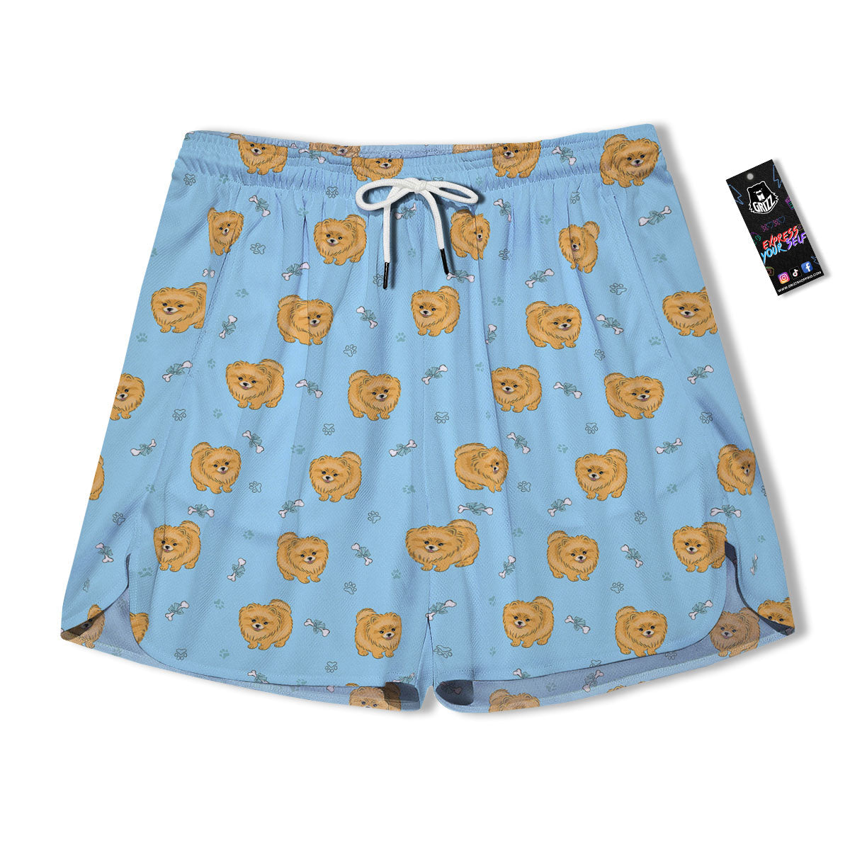 Pomeranian Little Print Pattern Men's Running Shorts-grizzshop