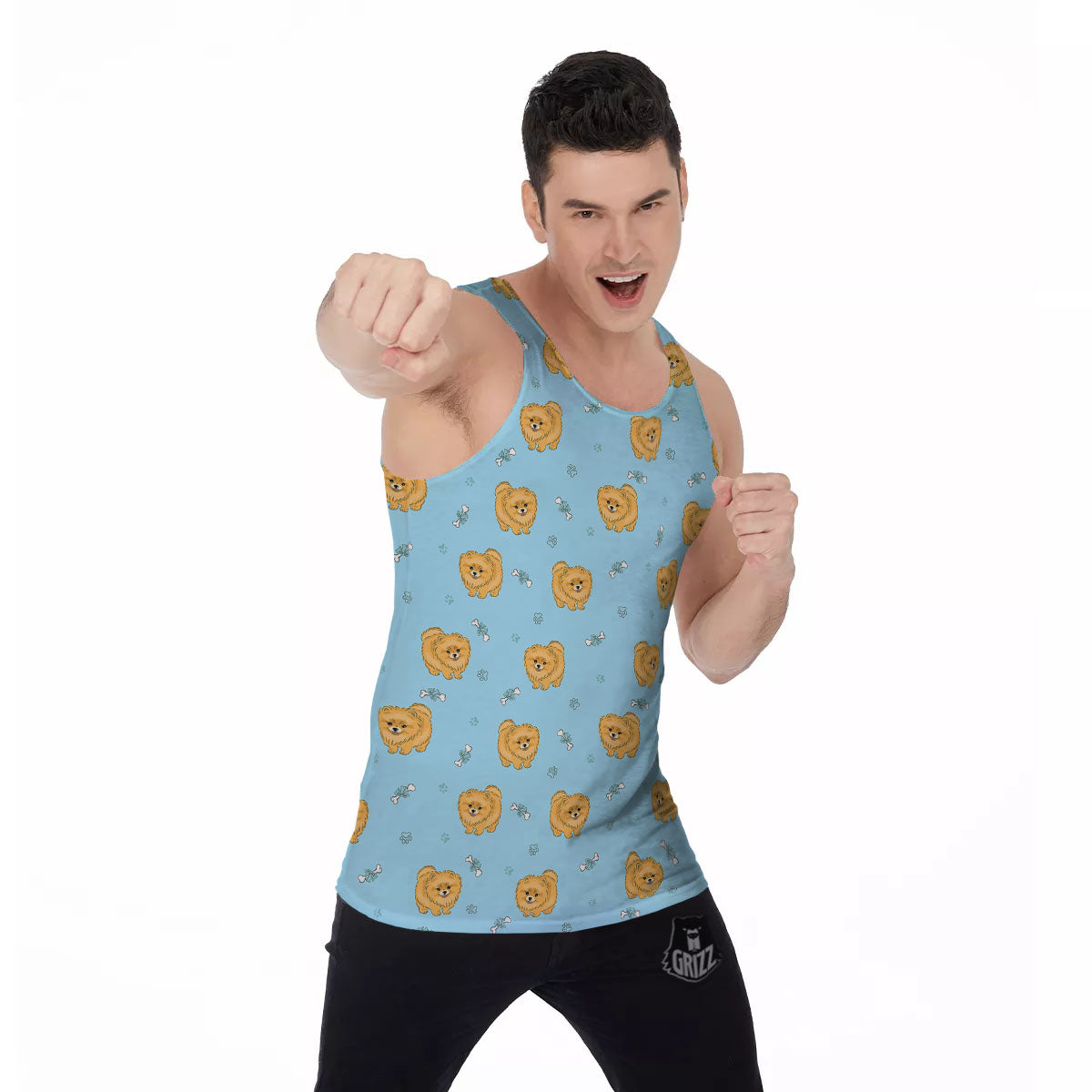 Pomeranian Little Print Pattern Men's Tank Top-grizzshop