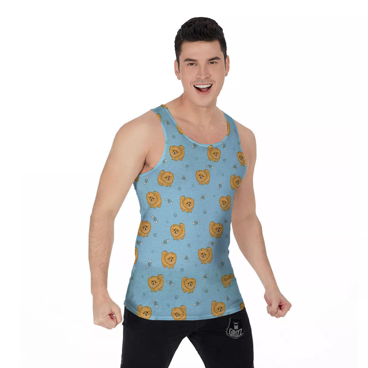 Pomeranian Little Print Pattern Men's Tank Top-grizzshop