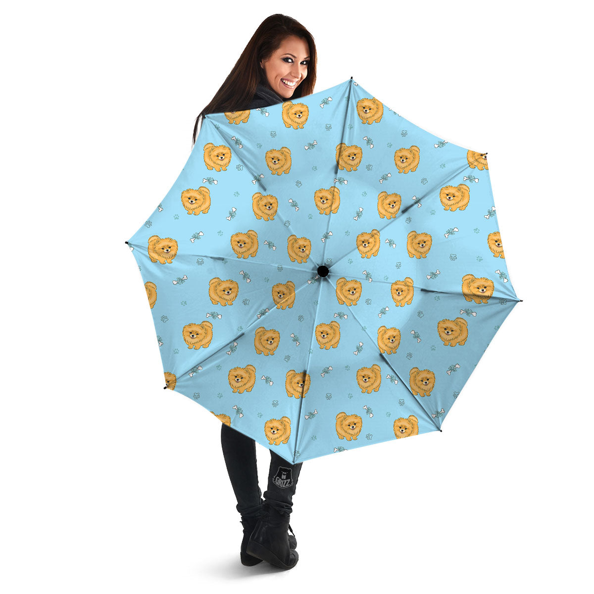 Pomeranian Little Print Pattern Umbrella-grizzshop