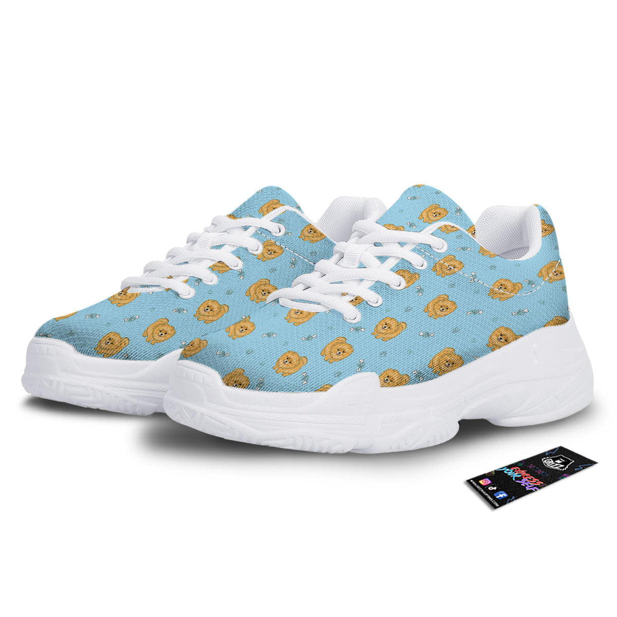 Pomeranian Little Print Pattern White Chunky Shoes-grizzshop