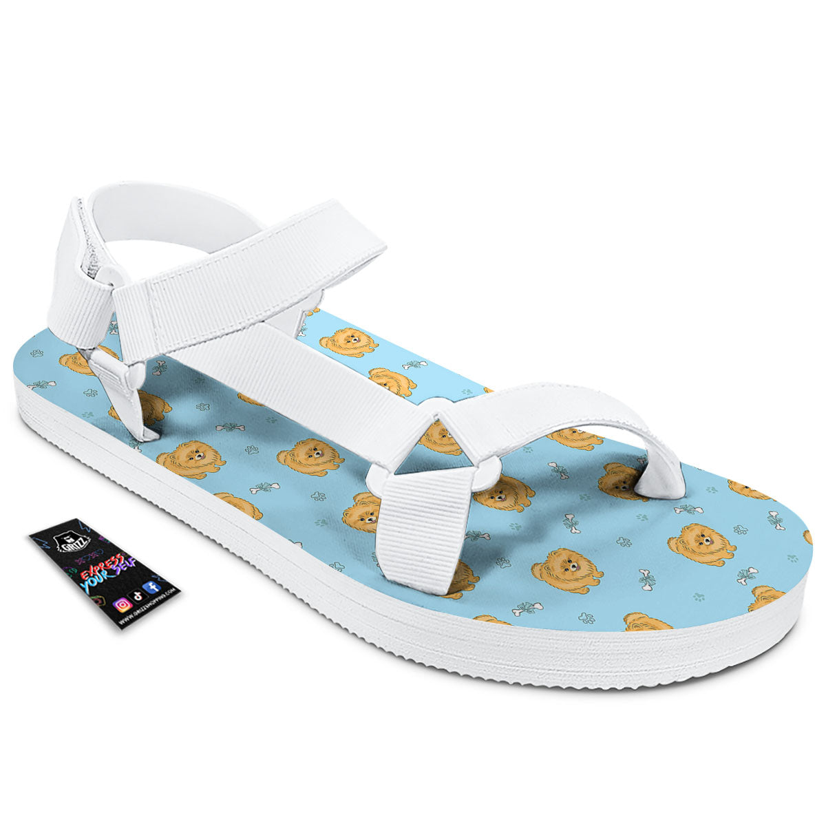 Pomeranian Little Print Pattern White Open Toe Sandals-grizzshop