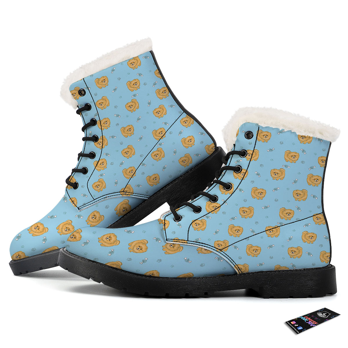 Pomeranian Little Print Pattern Winter Boots-grizzshop