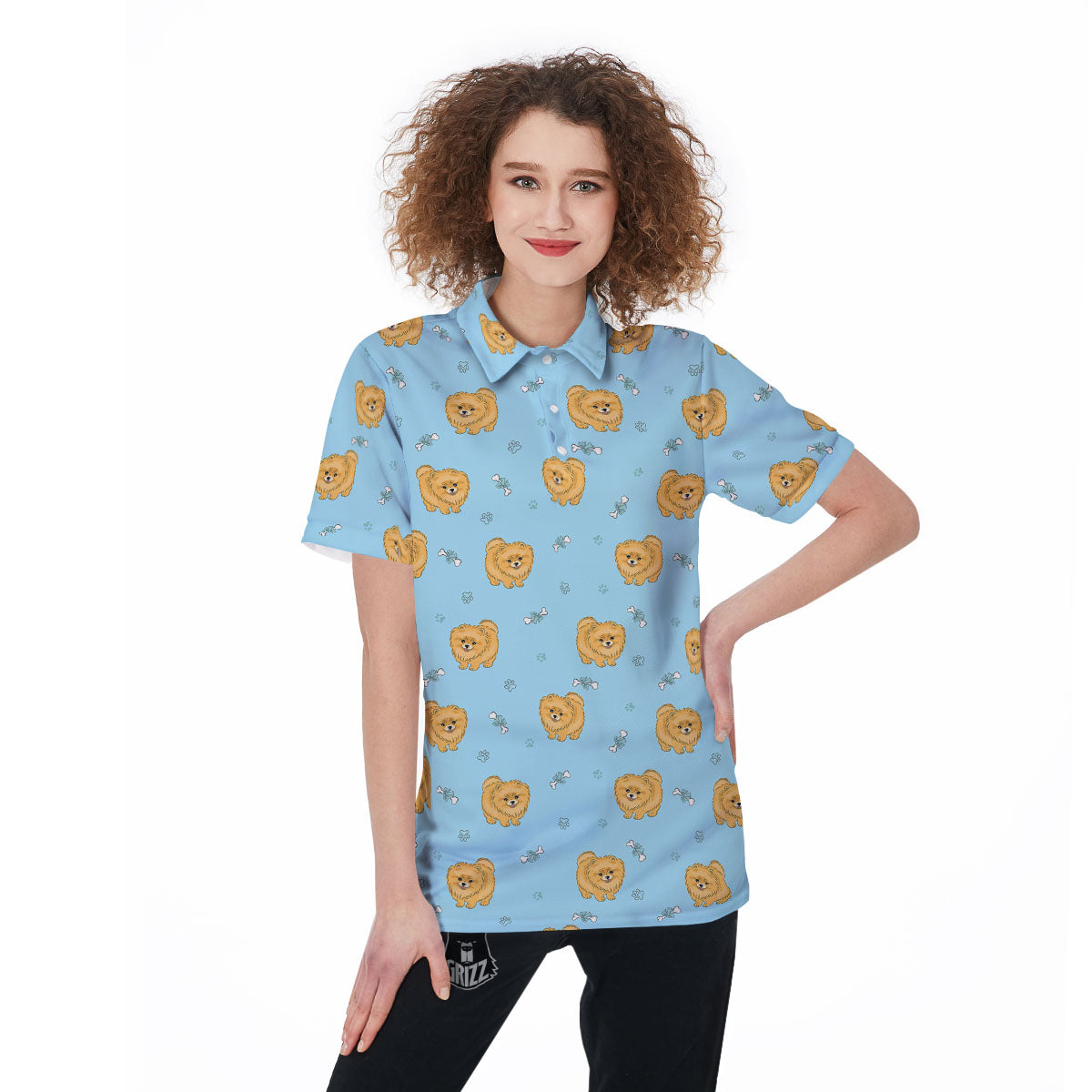 Pomeranian Little Print Pattern Women's Golf Shirts-grizzshop