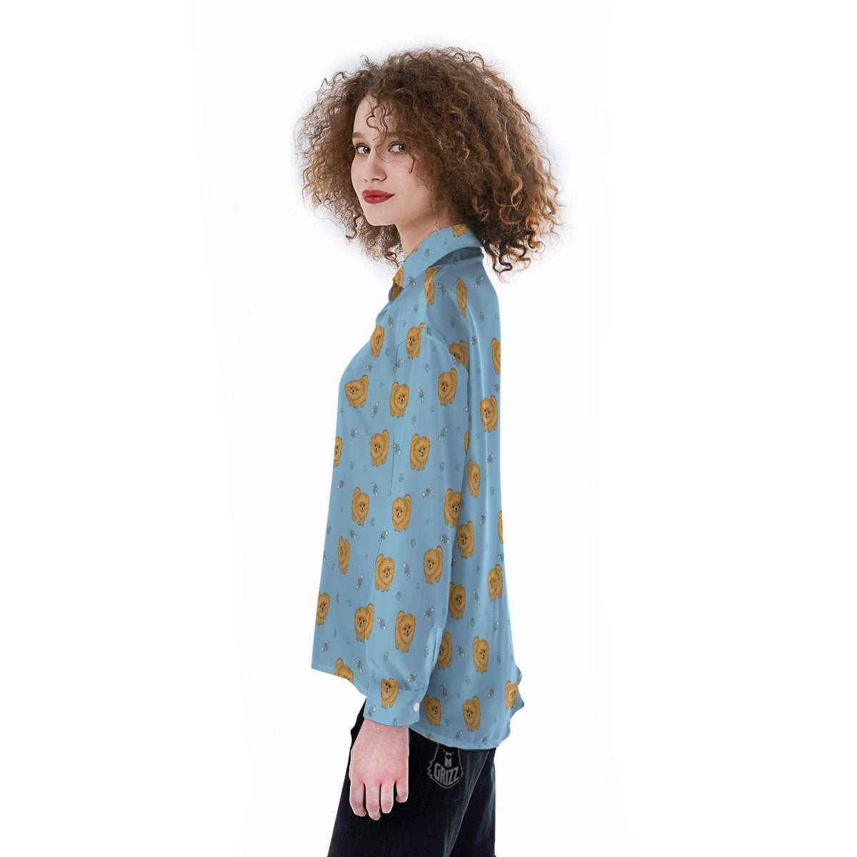 Pomeranian Little Print Pattern Women's Long Sleeve Shirts-grizzshop