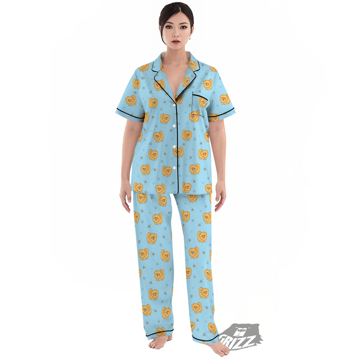 Pomeranian Little Print Pattern Women's Pajamas Set-grizzshop