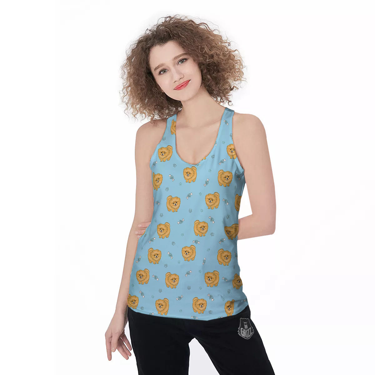 Pomeranian Little Print Pattern Women's Racerback Tank Top-grizzshop
