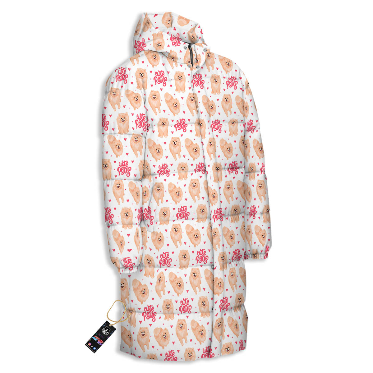 Pomeranian Cartoon Print Pattern Long Down Jacket