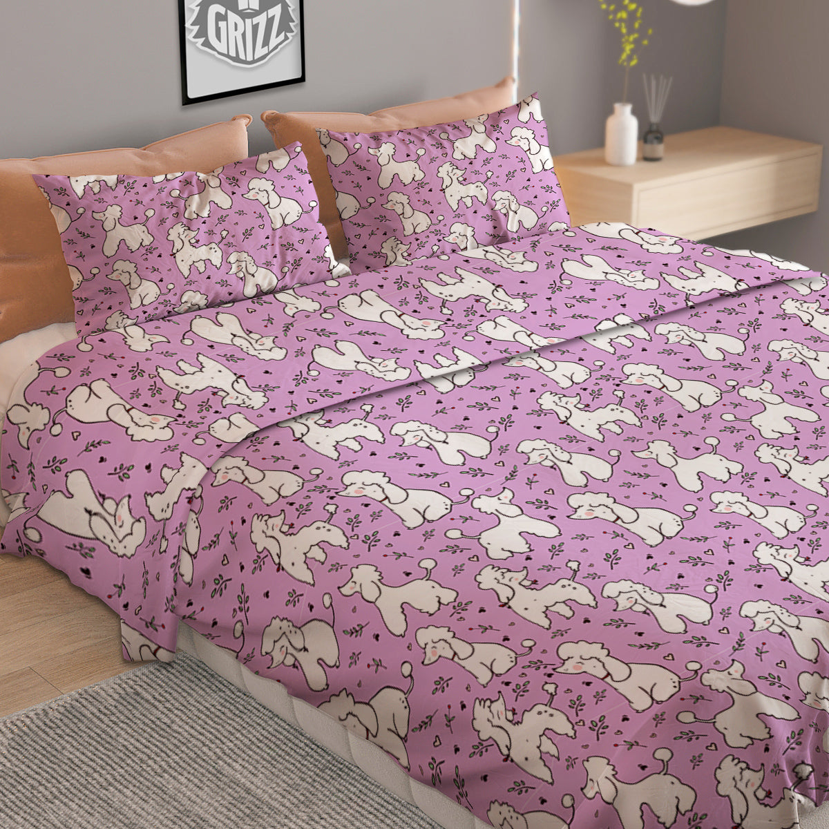 Poodle Cute Print Pattern Duvet Cover Bedding Set