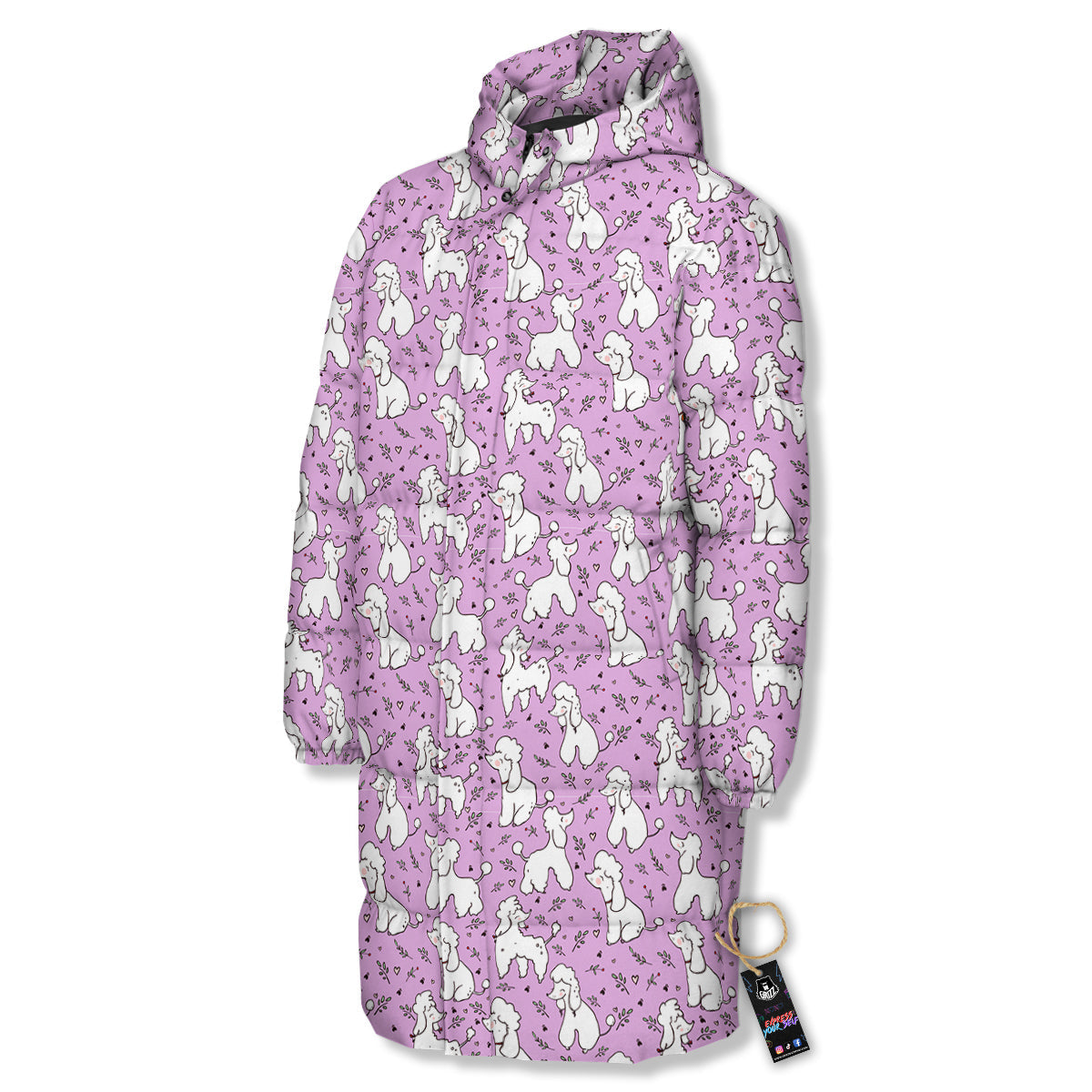 Poodle Cute Print Pattern Long Down Jacket-grizzshop