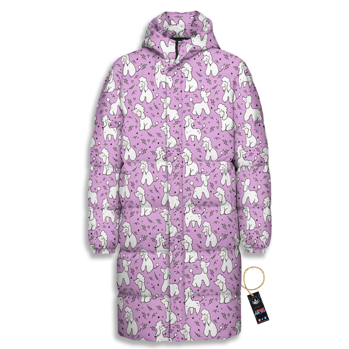 Poodle Cute Print Pattern Long Down Jacket-grizzshop