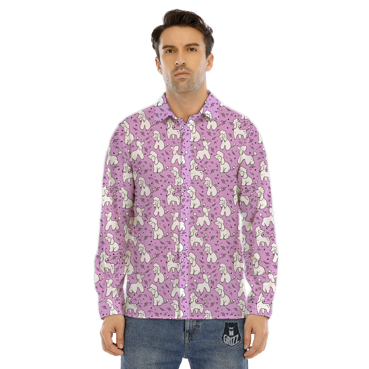 Poodle Cute Print Pattern Men's Dress Shirts-grizzshop