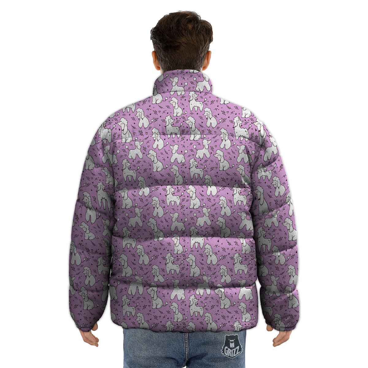 Poodle Cute Print Pattern Puffer Jacket-grizzshop