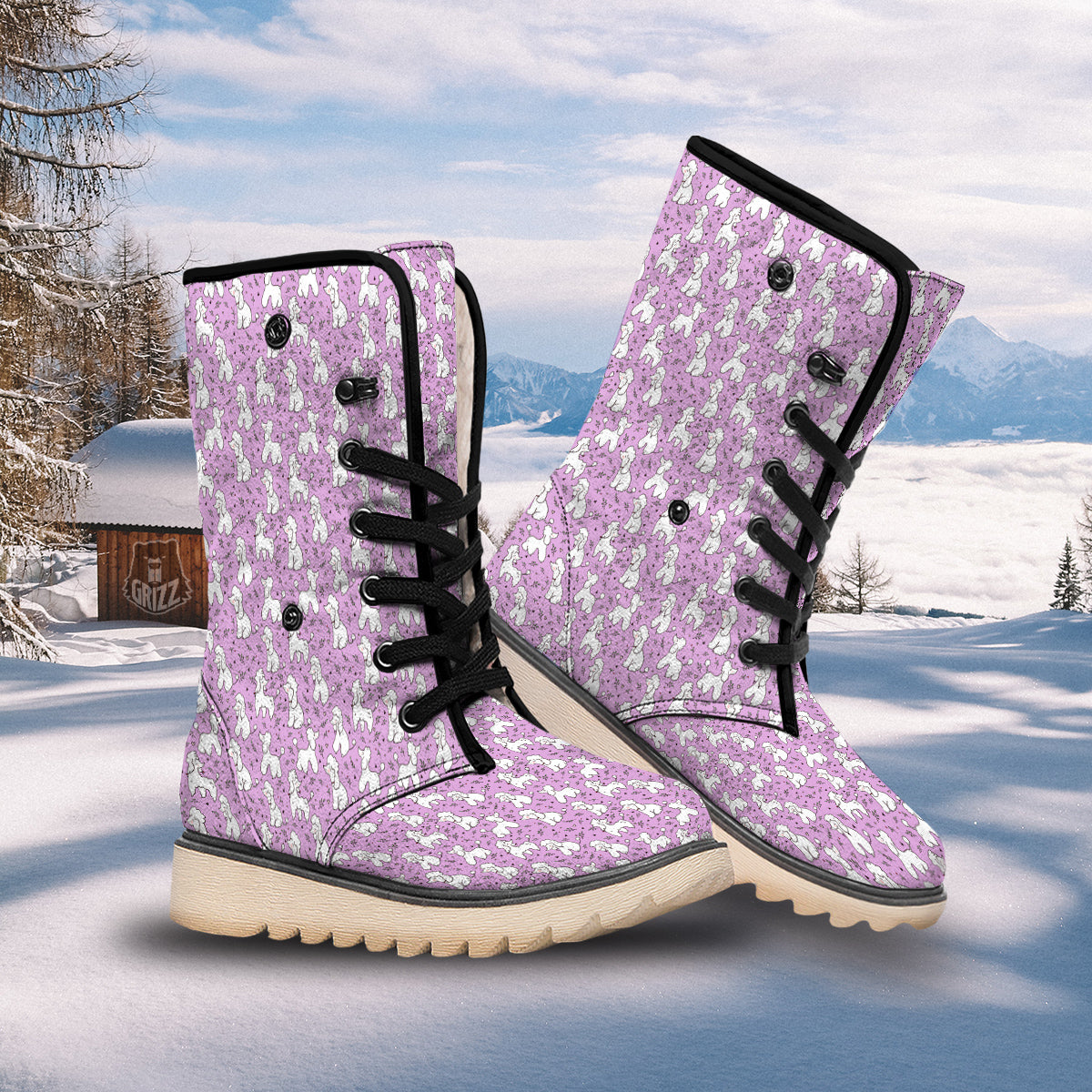 Poodle Cute Print Pattern Snow Boots-grizzshop
