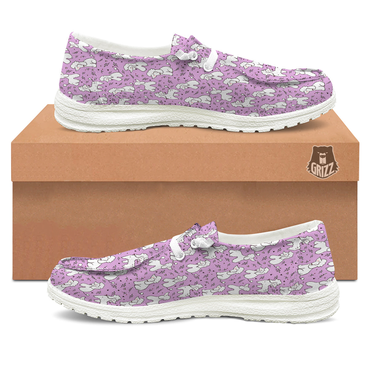 Poodle Cute Print Pattern White Loafers-grizzshop