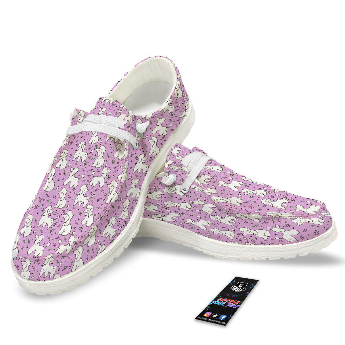 Poodle Cute Print Pattern White Loafers-grizzshop
