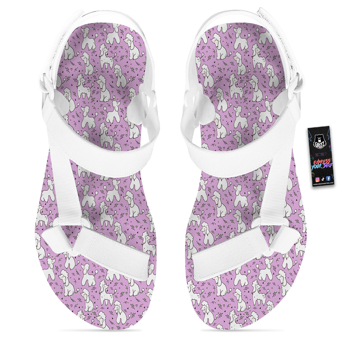 Poodle Cute Print Pattern White Open Toe Sandals-grizzshop