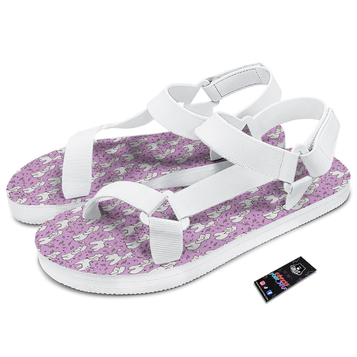 Poodle Cute Print Pattern White Open Toe Sandals-grizzshop