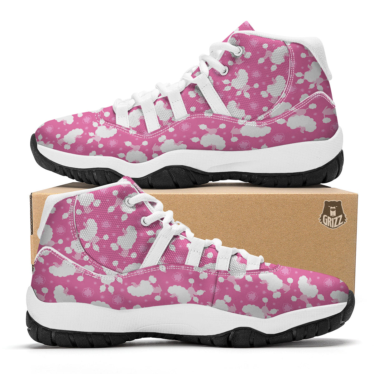 Poodle Dog Pattern Print White Bball Shoes-grizzshop