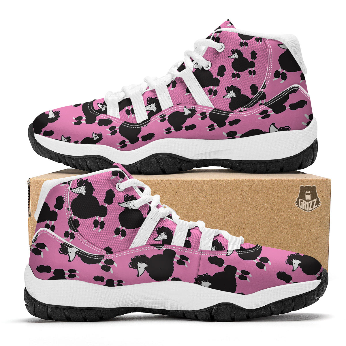 Poodle Dog Print Pattern White Bball Shoes-grizzshop