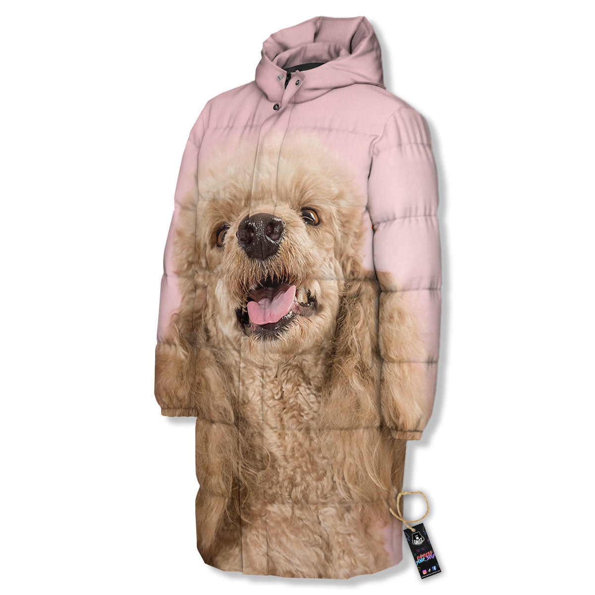 Poodle Princess Print Long Down Jacket-grizzshop