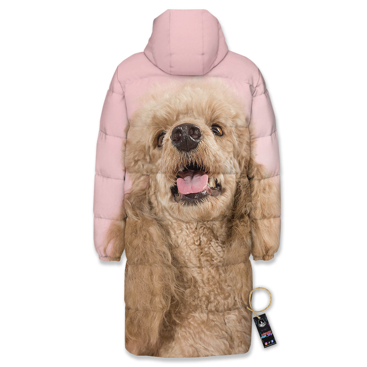 Poodle Princess Print Long Down Jacket-grizzshop