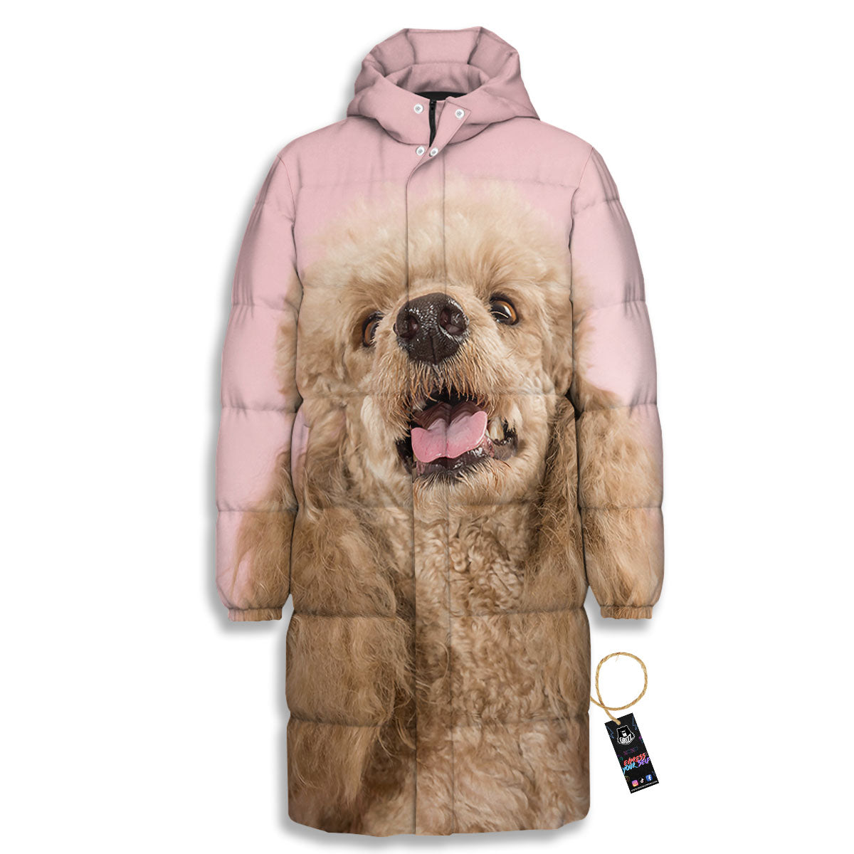 Poodle Princess Print Long Down Jacket-grizzshop